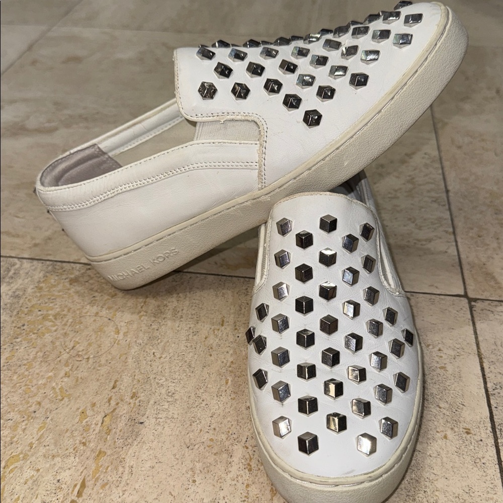 Michael Kors White Slip-On Studded Moccasins